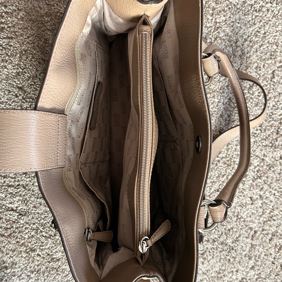 MICHAEL KORS HAMILTON LARGE DARK KHAKI TAN SILVER LEATHER TOTE BAG PURSE - Picture 5 of 5